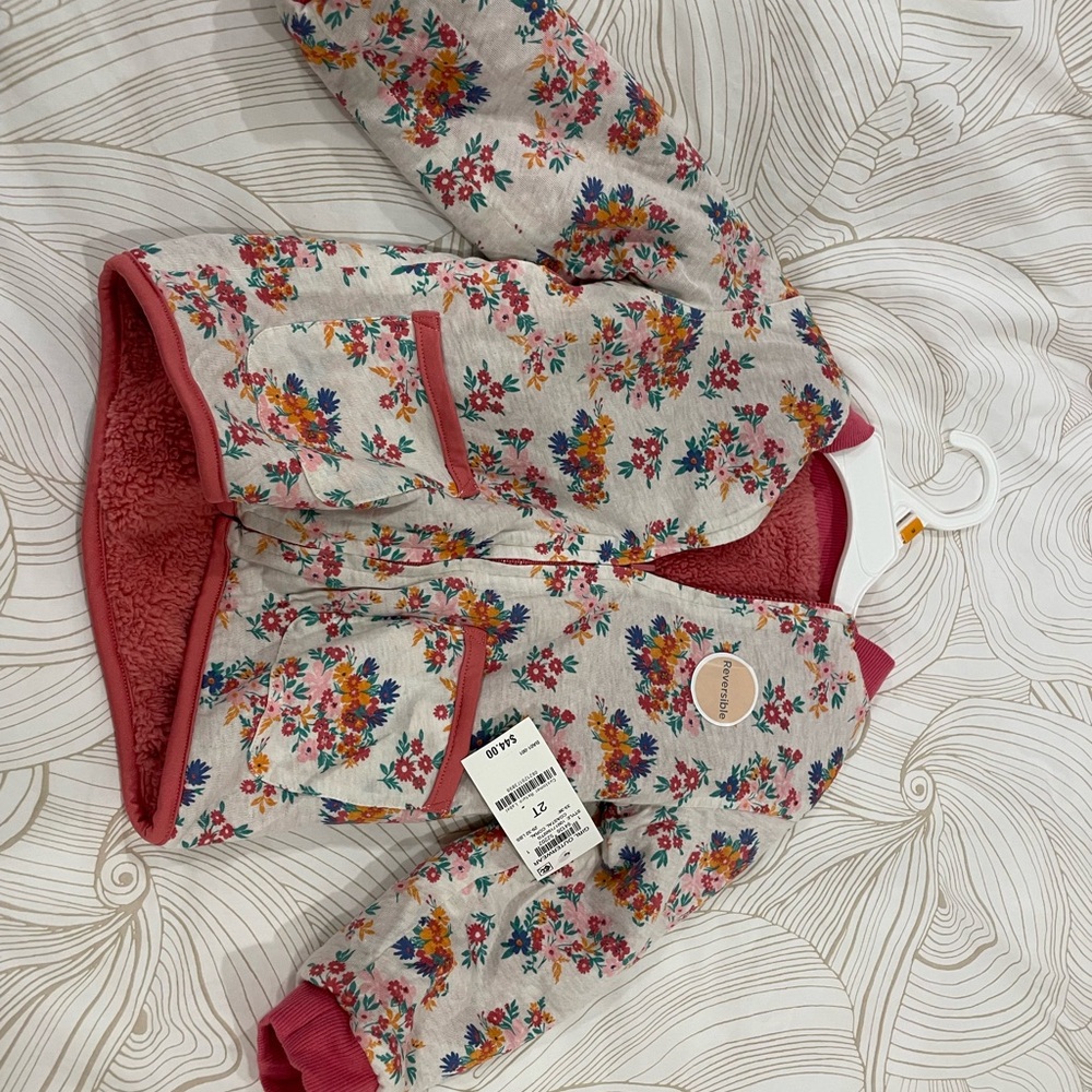 Cat & Jack Floral Puffer Jacket with Pink Accents